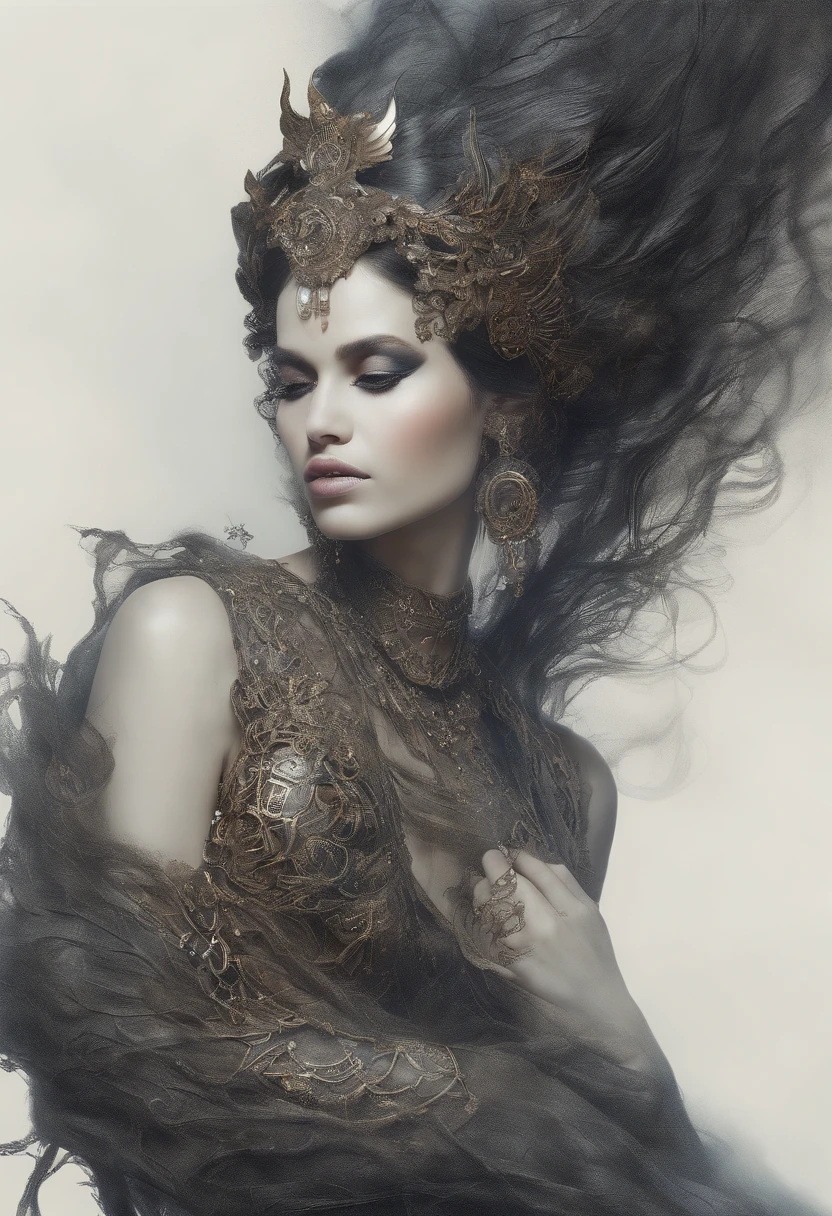 Masterpiece, Goddess Laxmi, Shrouded in shadows, Vibrant and Dynamic Abyssal Color Glass, entirely within the framework of, corps entier, Electrical Energy Radiation Liquid Metal , shoulder length messy hair, corps entier, Belle fille de style Anime Waifu, hyperdetailed painting, luminisme, art par Carne Griffiths et Wadim Kashin concept art, 8k resolution, Details of fractal isometry Bioluminescence , Rendu 3D, Rendu octane, intricate high detail , cinematic, Trending on Isometric Art Station Centered Hyper Realistic Awesome Color Cover Photo, Hand drawn , graveleux, Realstic, complexe, Definition of hit , cinematic, croquis approximatif, Lignes en gras, sur papier, Dynamique, epic, ultra high quality model