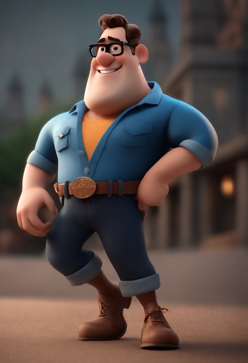 Cartoon character of a man with black glasses and a blue shirt, animation character, Caractere estilizado, animation style rendering, 3D estilizado, Arnold Maya render, 3 d render stylized, toon render keyshot, Personagem 3D, Personagem 3D, 3d rendering stylized, 3 d character render, personagem de desenho animado, Personagem de close up, Pose de personagem, (Estilo Pixar) (master part:1.2) (Bokeh) (best quality) (pele detalhada) (textura detalhada) (8k) (argila) (Cinematic lighting) (foco nítido