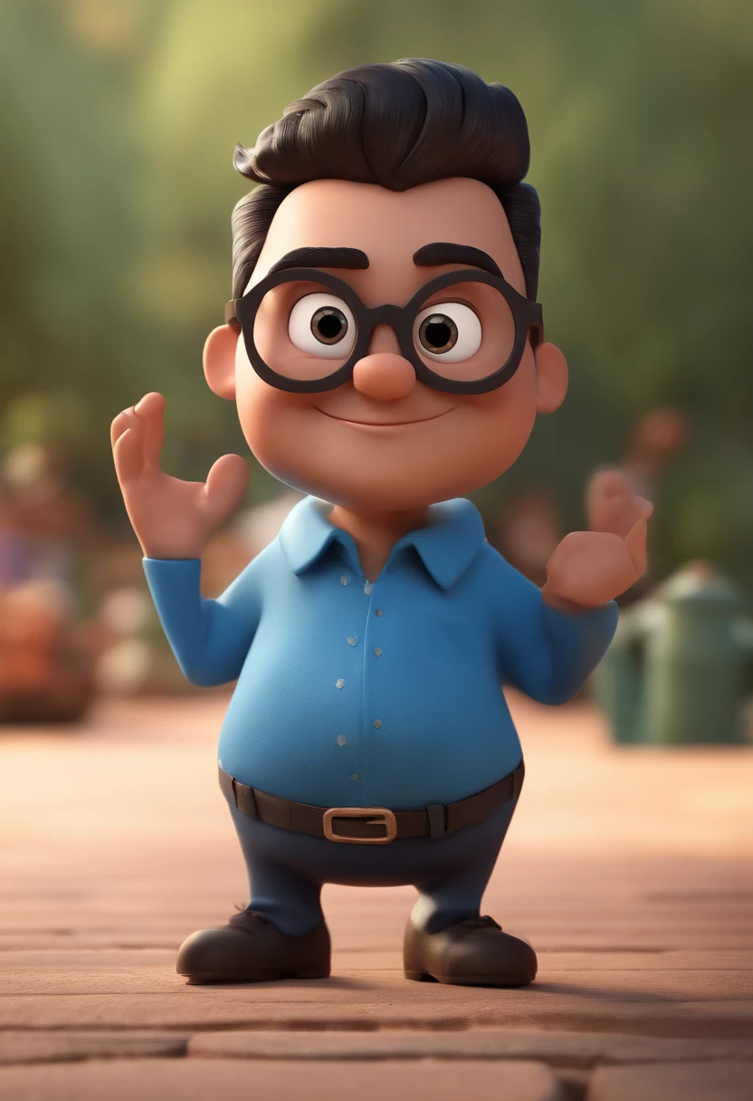 Cartoon character of a man with black glasses and a blue shirt, animation character, Caractere estilizado, animation style rendering, 3D estilizado, Arnold Maya render, 3 d render stylized, toon render keyshot, Personagem 3D, Personagem 3D, 3d rendering stylized, 3 d character render, personagem de desenho animado, Personagem de close up, Pose de personagem, (Estilo Pixar) (master part:1.2) (Bokeh) (best quality) (pele detalhada) (textura detalhada) (8k) (argila) (Cinematic lighting) (foco nítido