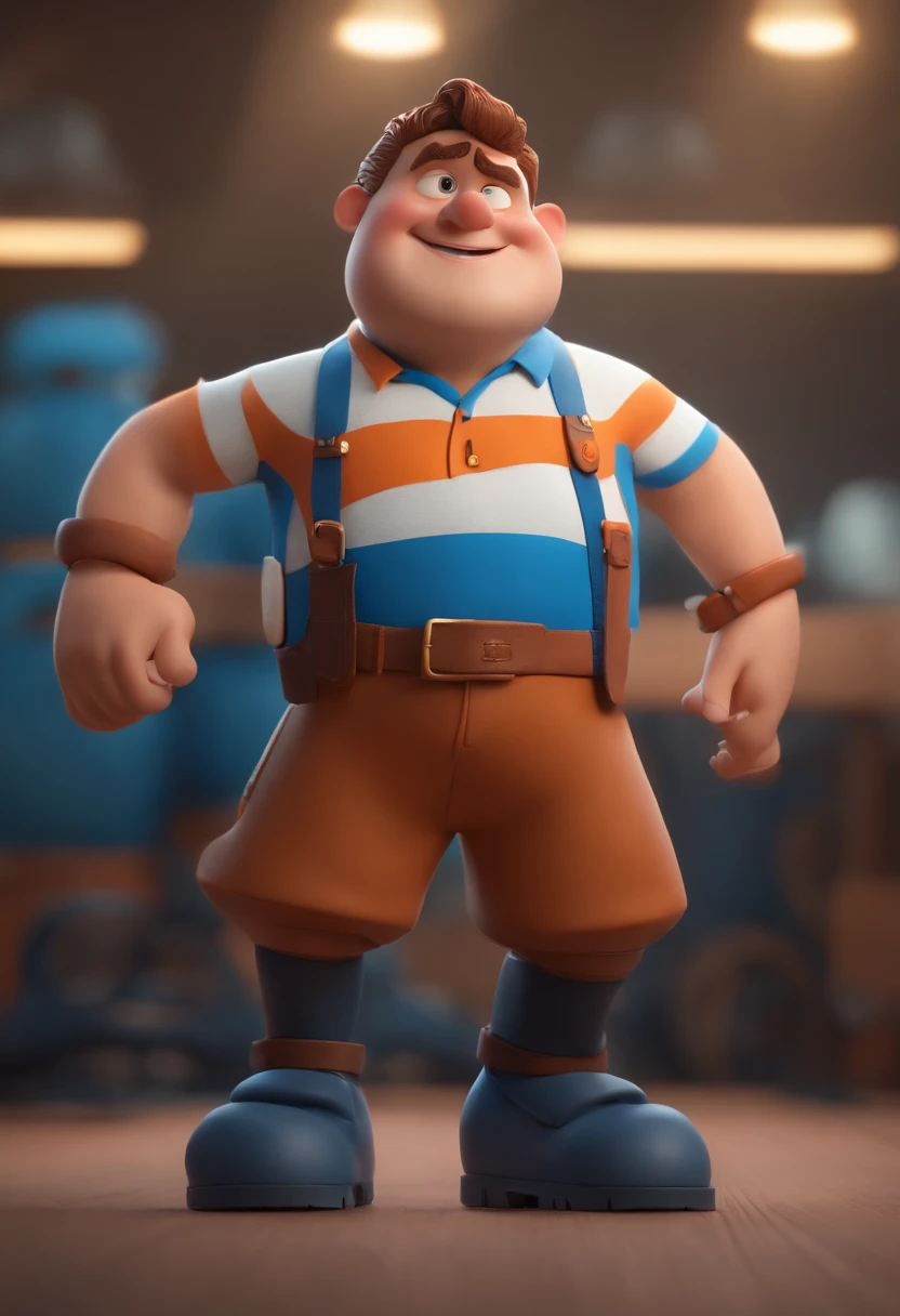 personagem dos desenhos animados de um homem gordinho com brinco e uma camisa azul, animation character, Caractere estilizado, animation style rendering, 3D estilizado, Arnold Maya render, 3 d render stylized, toon render keyshot, Personagem 3D, Personagem 3D, 3d rendering stylized, 3 d character render, personagem de desenho animado, Personagem de close up, Pose de personagem,  (Estilo Pixar) (master part:1.2) (Bokeh) (best quality) (pele detalhada) (textura detalhada) (8k) (argila) (Cinematic lighting) (foco nítido