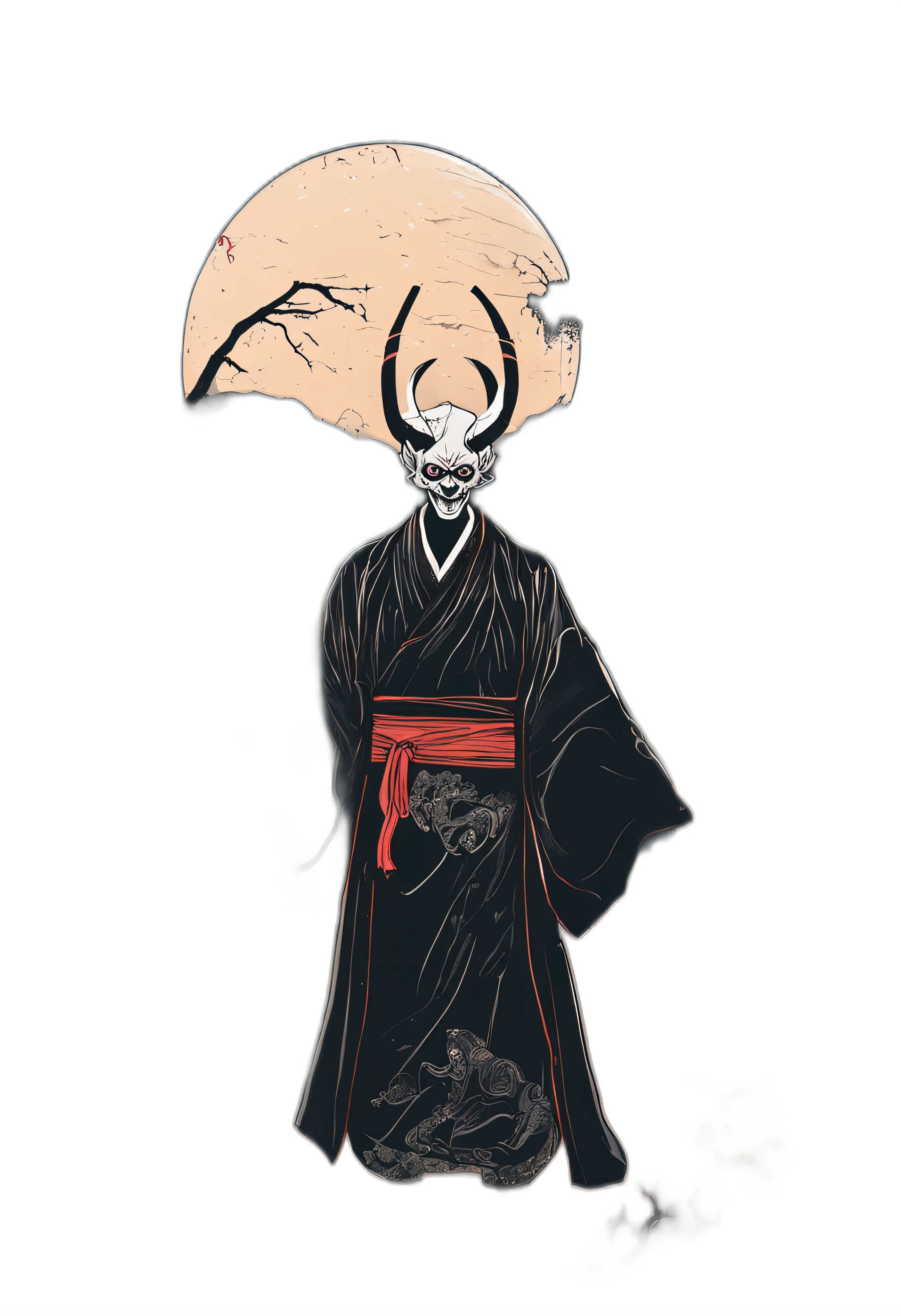shinigami,Apolysis,Black Tai Dao,Crescent Sky Chong ,Black flame,Dash into the camera money in the sky,Hyakki Yagyō, Hyakki Night Line, Hyakki Yagyō, Night Parade of One Hundred Demons, oni, yokai, Japanese scene