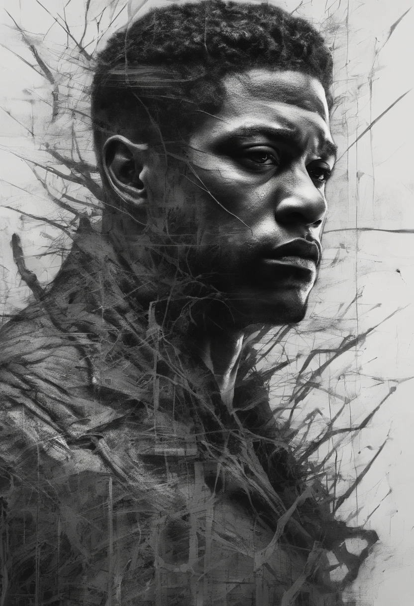 male Jonathan Majors, inspired by Loki serie, Perfect centralization, coelho (franco)de Donnie, Standing position, beleza abstrata, Centrado, looking at the camera, Facing the camera, nearing perfection, triste, desespero, corpo inteiro, Dynamic, altamente detalhado, liso, foco nítido, 8k, high-definition resolution, illustration, arte de Carne Griffiths e Wadim Kashin, fundo branco