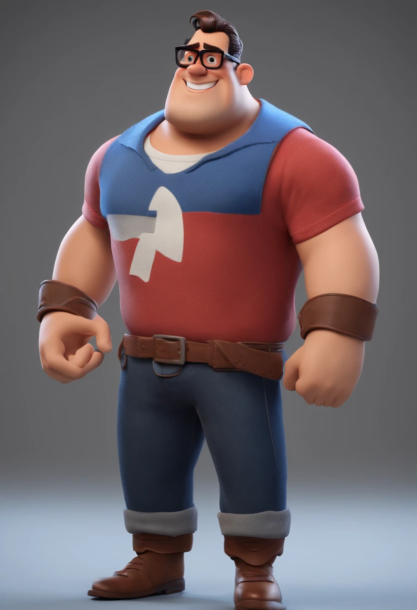 Cartoon character of a man with black glasses and a blue shirt, with tattoo character animation, Caractere estilizado, animation style rendering, 3D estilizado, Arnold Maya render, 3 d render stylized, toon render keyshot, Personagem 3D, Personagem 3D, 3d rendering stylized, 3 d character render, personagem de desenho animado, Personagem de close up, Pose de personagem, (Estilo Pixar) (master part:1.2) (Bokeh) (best quality) (pele detalhada) (textura detalhada) (8k) (argila) (Cinematic lighting) (foco nítido