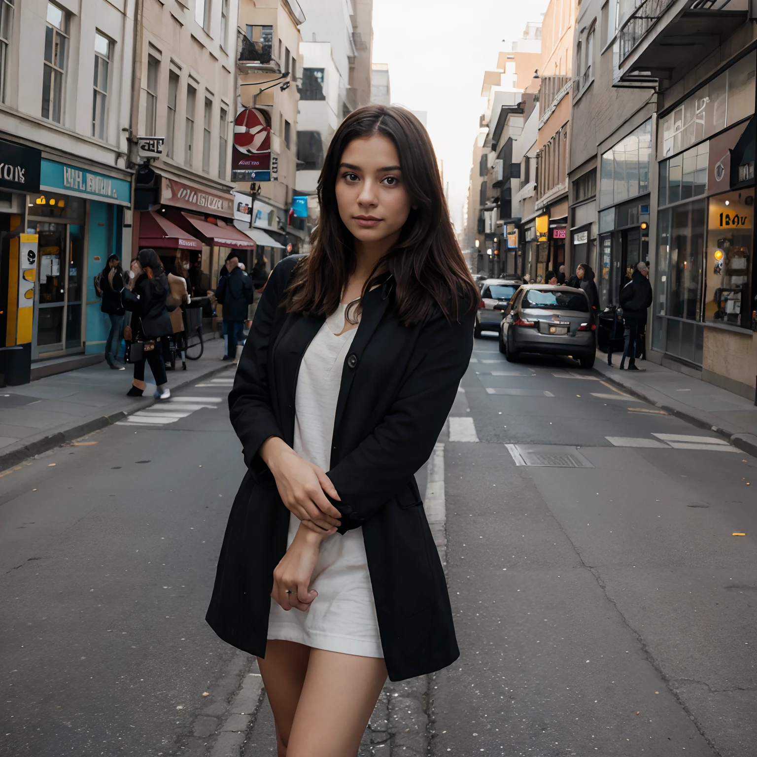 On the street looking at camera