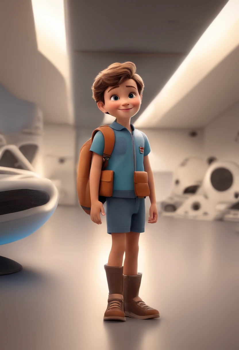 a happy cute kid standing short hair, vestindo uma fantasia espacial, , fundo branco, barnet, Tom, Estilo Pixar, ....3d, desenhos animados, rosto detalhado, asymmetrical 16k