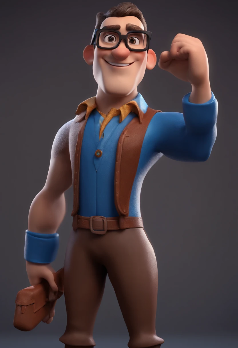 Cartoon character of a man with black glasses and a blue shirt, animation character, Caractere estilizado, animation style rendering, 3D estilizado, Arnold Maya render, 3 d render stylized, toon render keyshot, Personagem 3D, Personagem 3D, 3d rendering stylized, 3 d character render, personagem de desenho animado, Personagem de close up, Pose de personagem, (Estilo Pixar) (master part:1.2) (Bokeh) (best quality) (pele detalhada) (textura detalhada) (8k) (argila) (Cinematic lighting) (foco nítido