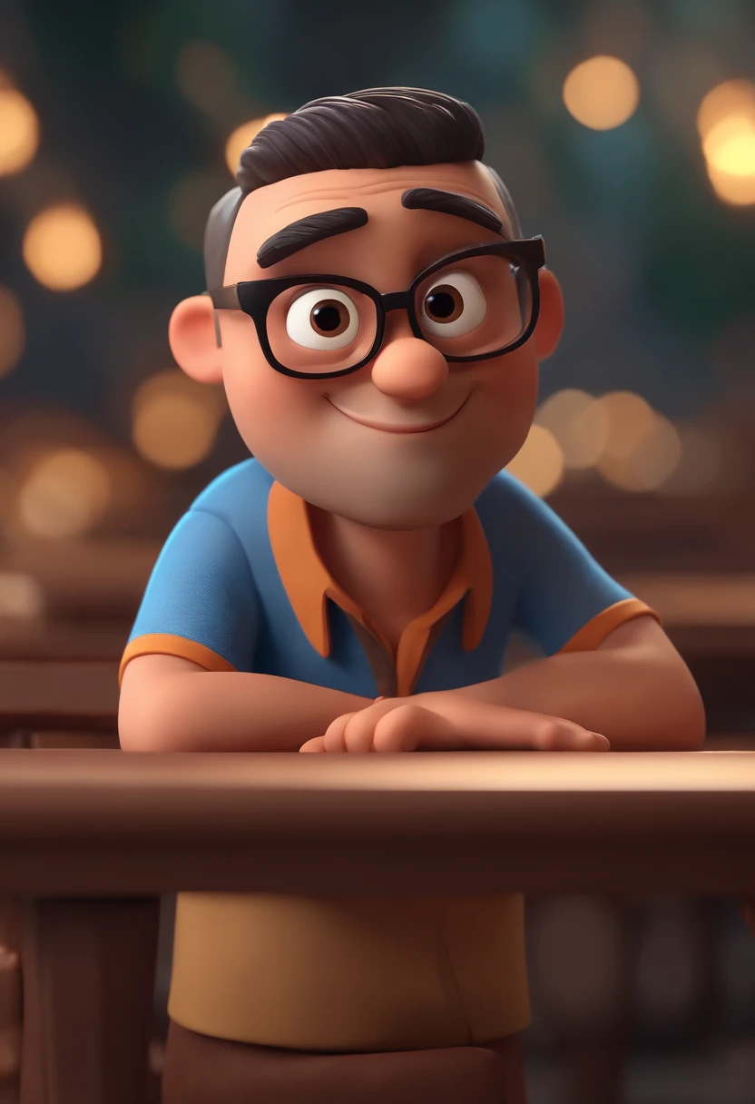 Cartoon character of a man with black glasses and a blue shirt, animation character, Caractere estilizado, animation style rendering, 3D estilizado, Arnold Maya render, 3 d render stylized, toon render keyshot, Personagem 3D, Personagem 3D, 3d rendering stylized, 3 d character render, personagem de desenho animado, Personagem de close up, Pose de personagem,  (Estilo Pixar) (master part:1.2) (Bokeh) (best quality) (pele detalhada) (textura detalhada) (8k) (argila) (Cinematic lighting) (foco nítido