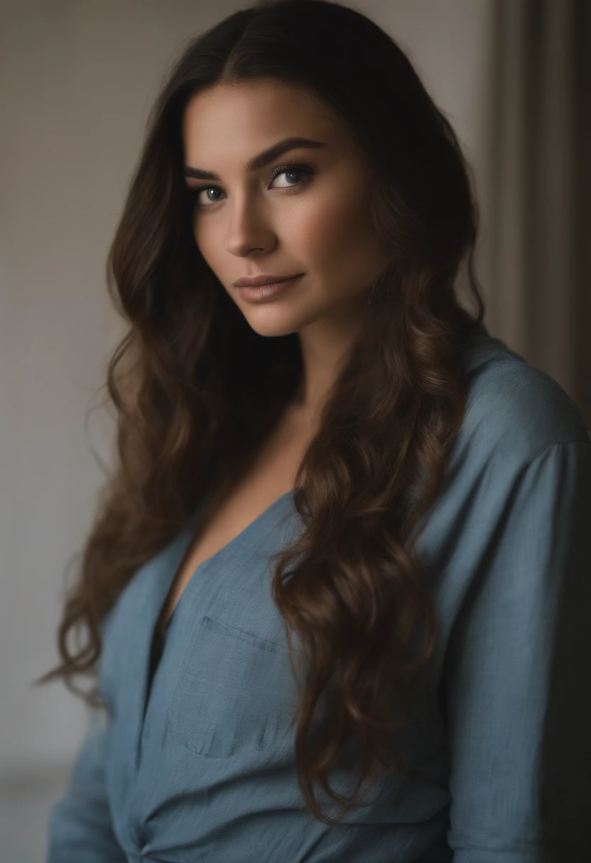 Arafed mulher completamente , Menina sexy com olhos azuis, Ultra realista, meticulosamente detalhado, Retrato Sophie Mudd, cabelos loiros e olhos grandes, Espanhol, selfie de uma jovem mulher, Camera eyes, Violeta Myers, sem maquiagem, Maquiagem natural, staring directly at camera, Rosto com Artgram, Maquiagem sutil, Grande foto de todo o corpo ajoelhado na cama, no quarto, Medium to large bust;