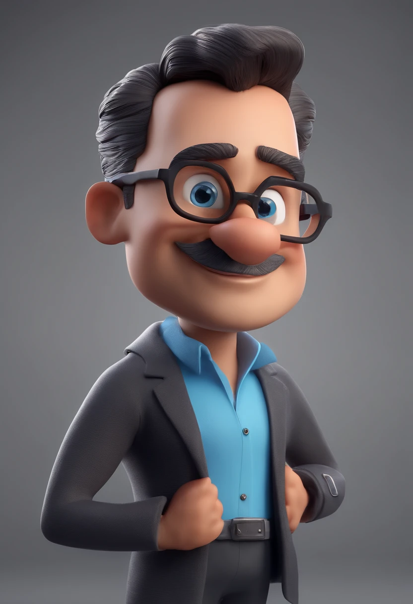 Cartoon character of a man with black glasses and a blue shirt, animation character, Caractere estilizado, animation style rendering, 3D estilizado, Arnold Maya render, 3 d render stylized, toon render keyshot, Personagem 3D, Personagem 3D, 3d rendering stylized, 3 d character render, personagem de desenho animado, Personagem de close up, Pose de personagem, (Estilo Pixar) (master part:1.2) (Bokeh) (best quality) (pele detalhada) (textura detalhada) (8k) (argila) (Cinematic lighting) (foco nítido