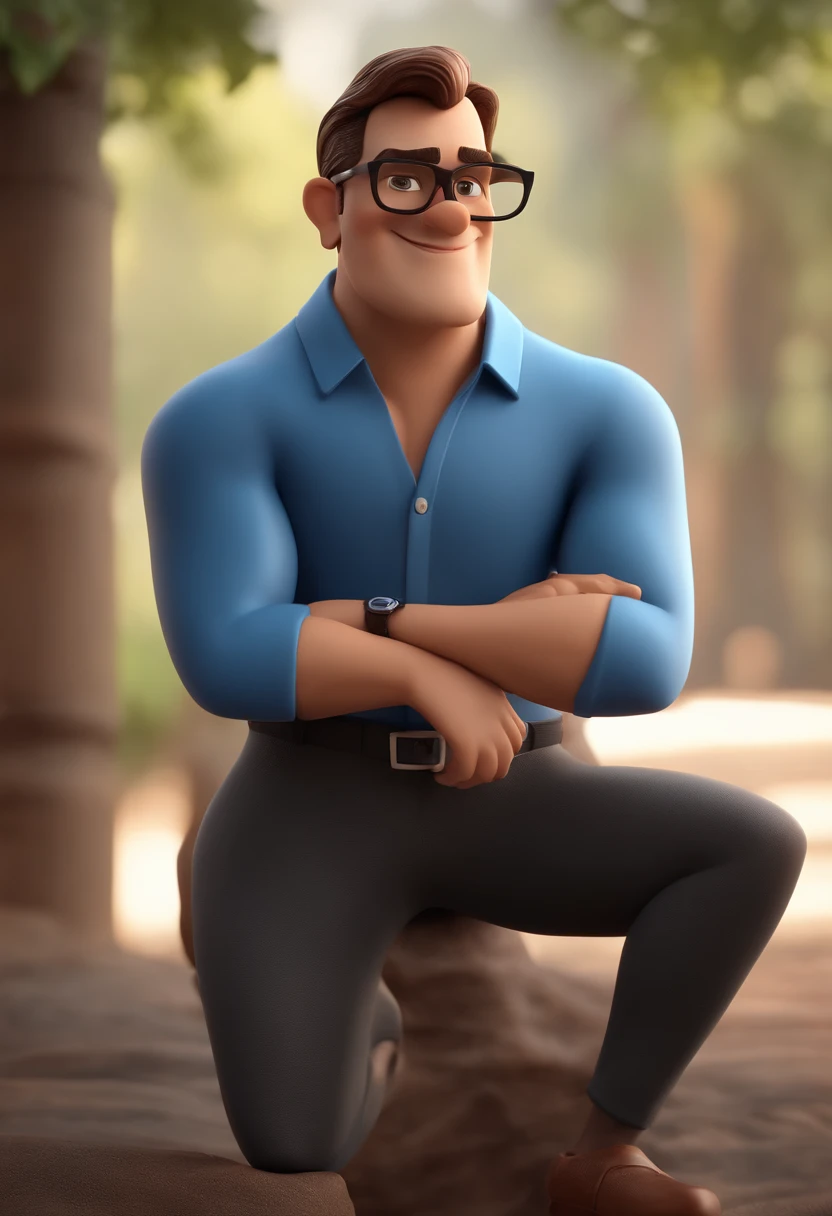 Cartoon character of a man with black glasses and a blue shirt, animation character, Caractere estilizado, animation style rendering, 3D estilizado, Arnold Maya render, 3 d render stylized, toon render keyshot, Personagem 3D, Personagem 3D, 3d rendering stylized, 3 d character render, personagem de desenho animado, Personagem de close up, Pose de personagem, (Estilo Pixar) (master part:1.2) (Bokeh) (best quality) (pele detalhada) (textura detalhada) (8k) (argila) (Cinematic lighting) (foco nítido