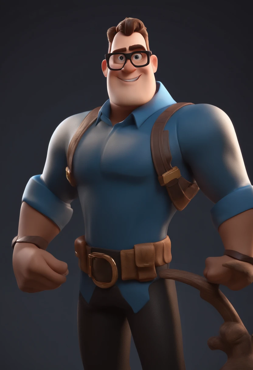 Cartoon character of a bald man with black glasses and a blue shirt, animation character, Caractere estilizado, animation style rendering, 3D estilizado, Arnold Maya render, 3 d render stylized, toon render keyshot, Personagem 3D, Personagem 3D, 3d rendering stylized, 3 d character render, personagem de desenho animado, Personagem de close up, Pose de personagem, (Estilo Pixar) (master part:1.2) (Bokeh) (best quality) (pele detalhada) (textura detalhada) (8k) (argila) (Cinematic lighting) (foco nítido