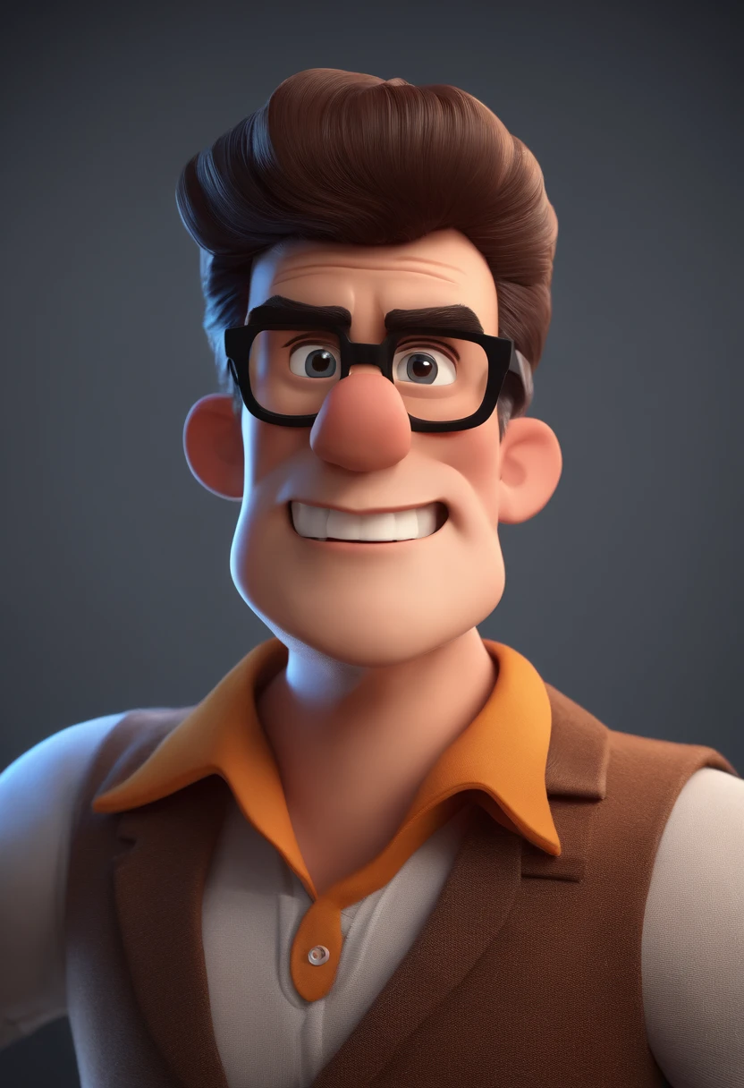 Cartoon character of a man with black glasses and a blue shirt, animation character, Caractere estilizado, animation style rendering, 3D estilizado, Arnold Maya render, 3 d render stylized, toon render keyshot, Personagem 3D, Personagem 3D, 3d rendering stylized, 3 d character render, personagem de desenho animado, Personagem de close up, Pose de personagem,  (Estilo Pixar) (master part:1.2) (Bokeh) (best quality) (pele detalhada) (textura detalhada) (8k) (argila) (Cinematic lighting) (foco nítido