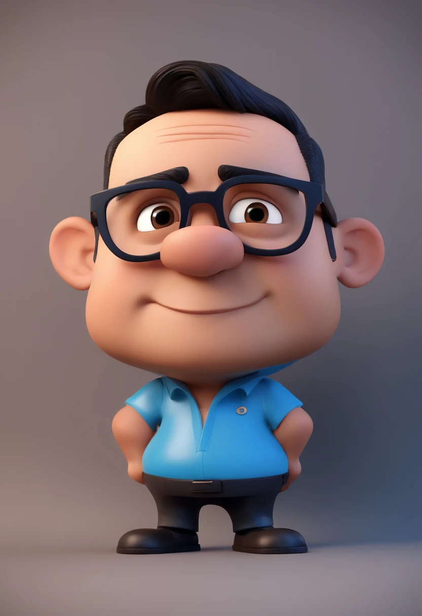 Cartoon character of a man with black glasses and a blue shirt, animation character, Caractere estilizado, animation style rendering, 3D estilizado, Arnold Maya render, 3 d render stylized, toon render keyshot, Personagem 3D, Personagem 3D, 3d rendering stylized, 3 d character render, personagem de desenho animado, Personagem de close up, Pose de personagem, (Estilo Pixar) (master part:1.2) (Bokeh) (best quality) (pele detalhada) (textura detalhada) (8k) (argila) (Cinematic lighting) (foco nítido