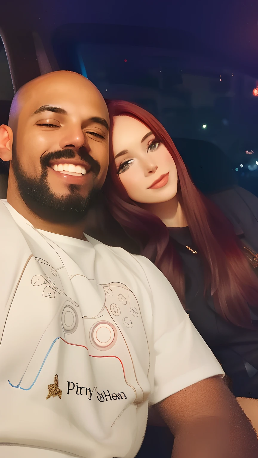There's a man and a woman sitting together in a car, Amouranth, Charli Bowater e Artgeem, mais conhecido como Amouranth, foto de perfil 1024px, # Oc, #Oc, com cabelos ruivos, Anato Finnstark e Alena Aenami, Streamer do Twitch, 4 k post, Postagem 4k