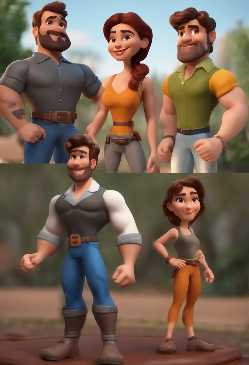 Personagem de desenho animado de um homem com o rosto fino e a barba cerrada baixa e uma camisa cinza escrito personal trainer com uma listra preta vertical na manga esquerda , cabelo liso, and old school tattoo on arm, animation character, Caractere estilizado, animation style rendering, 3D estilizado, Arnold Maya render, 3 d render stylized, toon render keyshot, Personagem 3D, Personagem 3D, 3d rendering stylized, 3 d character render, personagem de desenho animado, Personagem de close up, Pose de personagem, (Estilo Pixar) (master part:1.2) (Bokeh) (best quality) (pele detalhada) (textura detalhada) (8k) (argila) (Cinematic lighting) (foco nítido