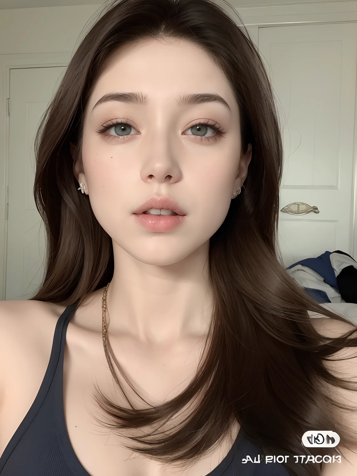 um close de uma mulher com cabelos longos vestindo uma blusa preta, with pale skin, thin, pale lips, fair and pale skin!!, pale and glowing skin, with very thin lips, natural soft pale skin, porcelain pale skin, rosto extremamente lindo, pale porcelain white skin, beautiful aesthetic face, beautiful fine facial features, smooth, pale, flawless skin, flawless face, rosto perfeito )