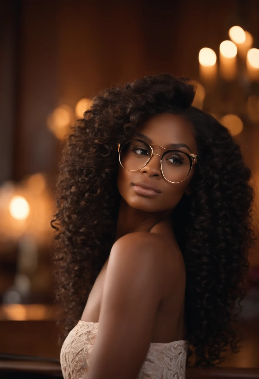 Um filme inspirado na Disney Pixar (MULHER NEGRA PELE CLARA CABELO EM COQUE castanho medio) A cena estar na arte distinta do estilo PIXAR, descolada e estilosa com o personagem sendo uma coordenadora pedagogica, Uma mulher afrodescendente de 38 anos, 50 quilos, Medium brown curly and long hair with golden blonde tips wearing glasses, em uma sala de aula com uma livros sobre a mesa