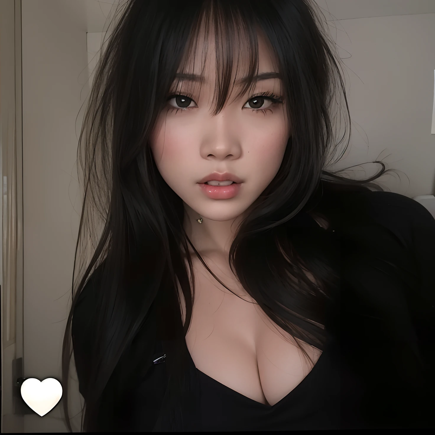 casual clothes tall red eyes black hair beautiful face detailed eyes masterpiece slim long hands black best quality dynamic lighting radiant skin Perfect Anatomy big breasts proportional body realistic anime girl
