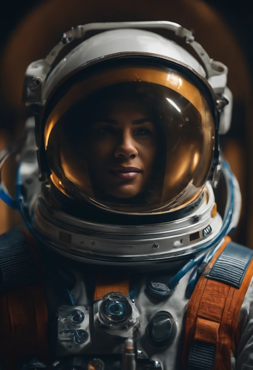 An astronaut in space, de 30 anos, cabelo raspado do lado e alto em cima, cabelo preto, mas realista, inspired by Pixar animation, de perto. The character takes center stage with captivating facial expressions, oferecendo um toque de irrealidade.