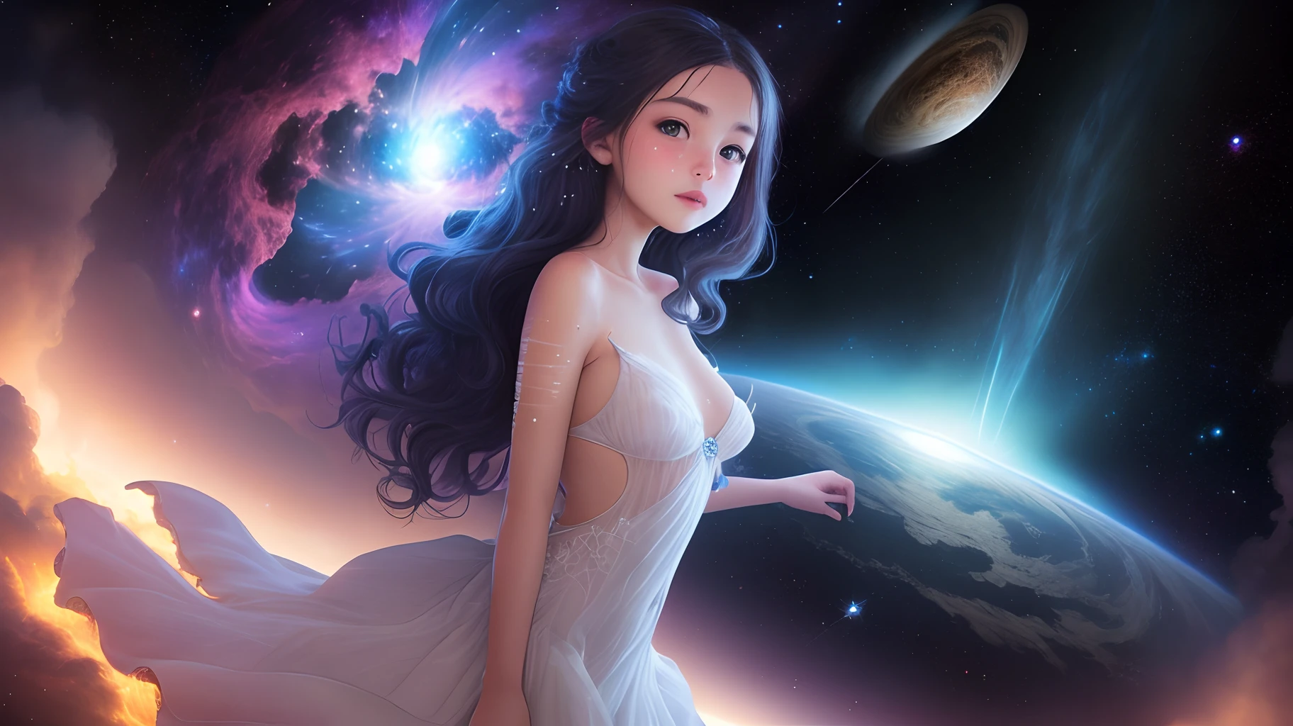 A girl with a universe for skin