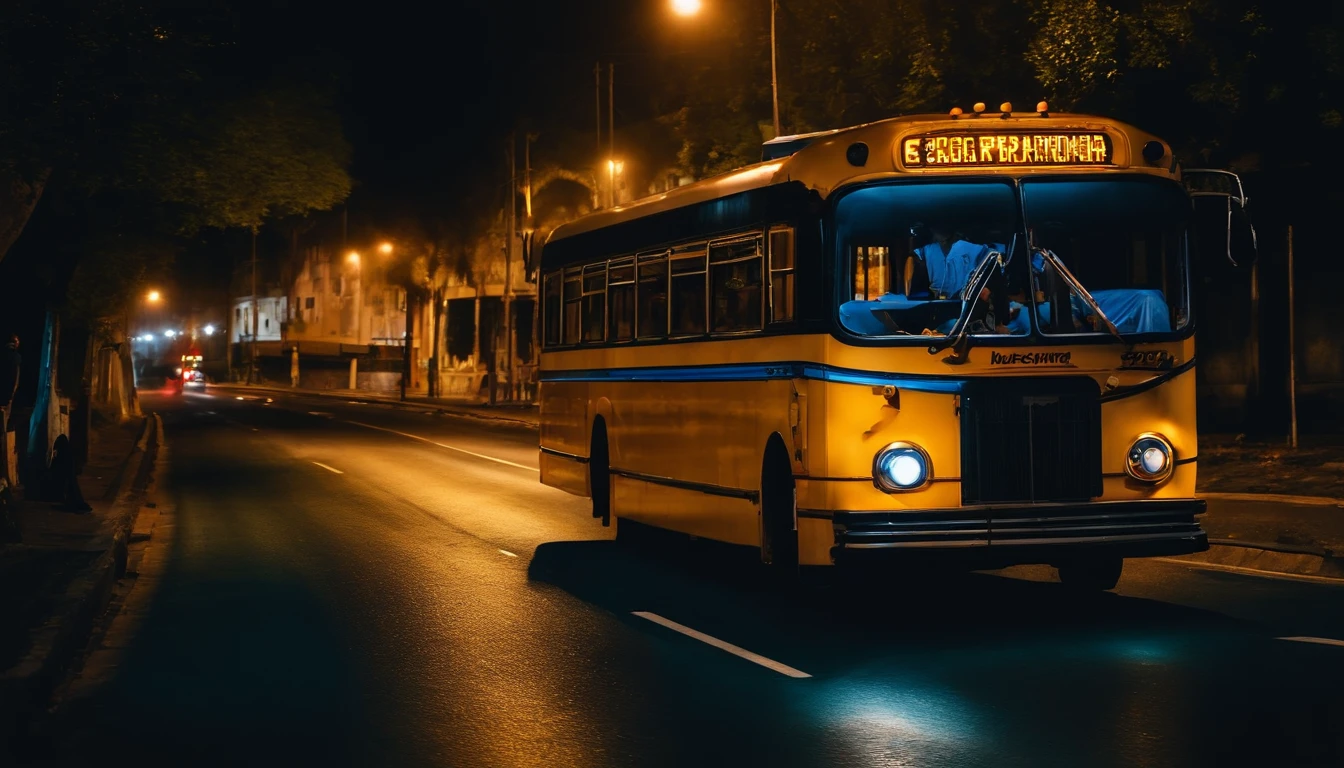 1 mulher sozinha, Bus on the road, noite assustadora, noite escura