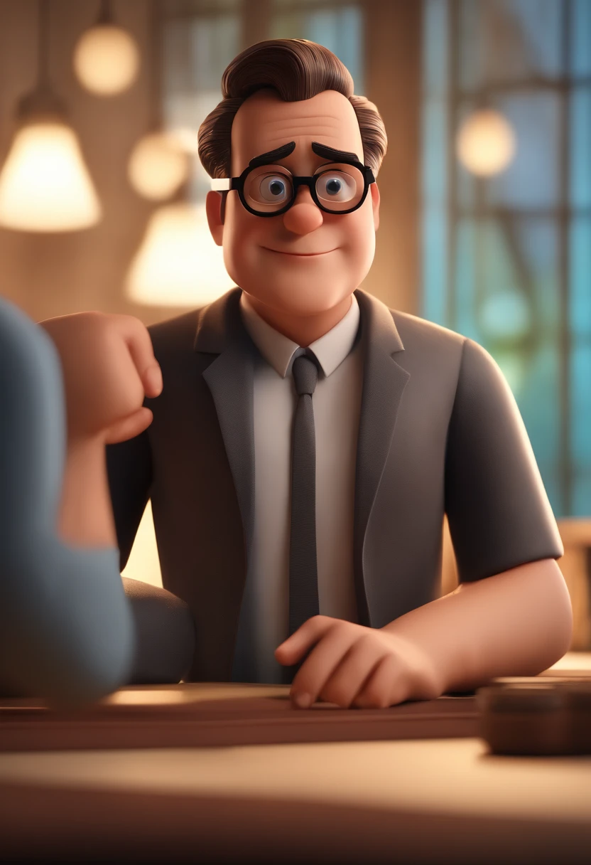 Cartoon character of a man with black glasses and a blue shirt, animation character, Caractere estilizado, animation style rendering, 3D estilizado, Arnold Maya render, 3 d render stylized, toon render keyshot, Personagem 3D, Personagem 3D, 3d rendering stylized, 3 d character render, personagem de desenho animado, Personagem de close up, Pose de personagem,  (Estilo Pixar) (master part:1.2) (Bokeh) (best quality) (pele detalhada) (textura detalhada) (8k) (argila) (Cinematic lighting) (foco nítido