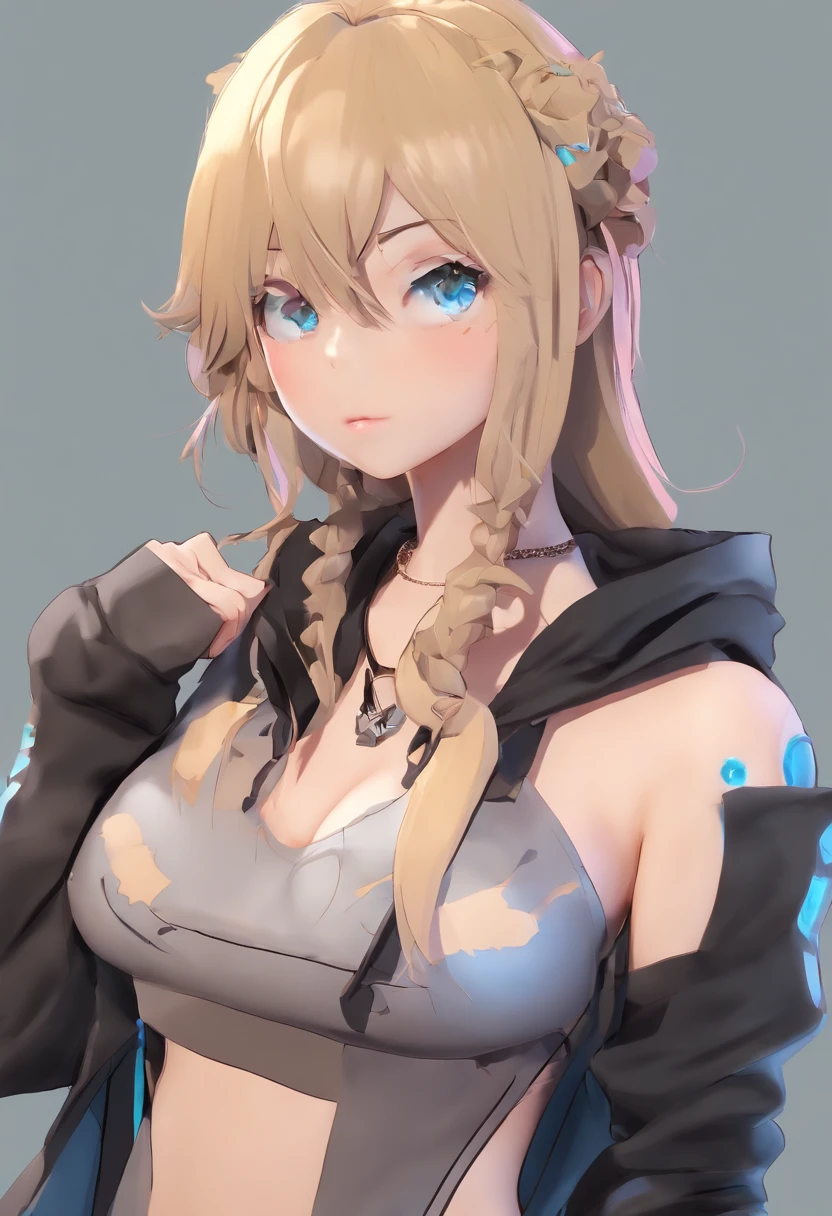 a woman with blonde hair and blue eyes wearing a black shirt, an anime drawing by Ei-Q, pixiv, auto-destructive art, in a black hoodie, anime girl wearing a black dress, emo anime girl, ecchi anime style, misa amane *, in a hoodie, an anime girl, anime girl, unknown artstyle, anime skull portrait woman