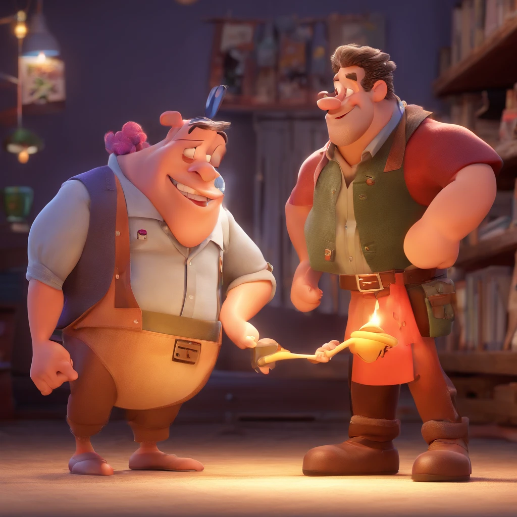 Epic Daily Adventures Character Zootopia Corpulent Huge ???, Anime style, full body image, neighborhood style, big obese, in Zootopia Steps Weight gain progress in underwear clothes, He is a huge obese Glotton, He is a underwear super model, He is using protein to grow and fatten, detailed face, detailed eyes, detailed nose, defined face, big belly, high resolution settings, Whismical model, detailed eyes, detailed hands anthro, kemono, male, duo, ((round face, very plump face, thick beard)), ((endomorph body type, old-aged)), ((adventure costume:1.5)), ((domestic dog, dog) fluffy fur, fluffy), (at medieval home), bokeh, (hug, cuddle with his grandson), detailed background, (high quality, highres, masterpiece), (dynamic lighting, vivid color), (happy, joyful, proud), wholesome scene, (dynamic pose), (close up persective), cartoon, (animaginexl:1.3), vector art, flat color, (upperbody)