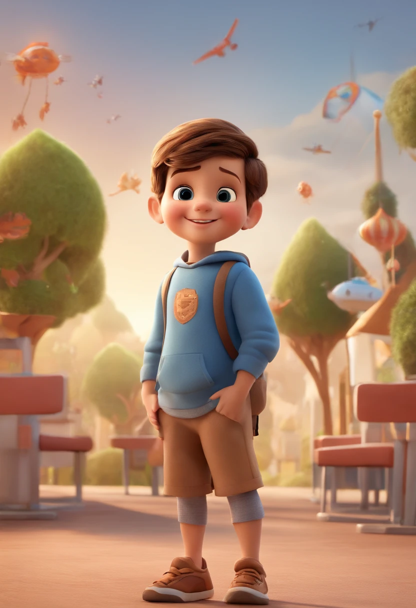 a happy cute ??? standing short hair, vestindo uma fantasia espacial, , fundo branco, barnet, no fundo de uma escola, Tom, Estilo Pixar, ....3d, desenhos animados, rosto detalhado, asymmetrical 16k