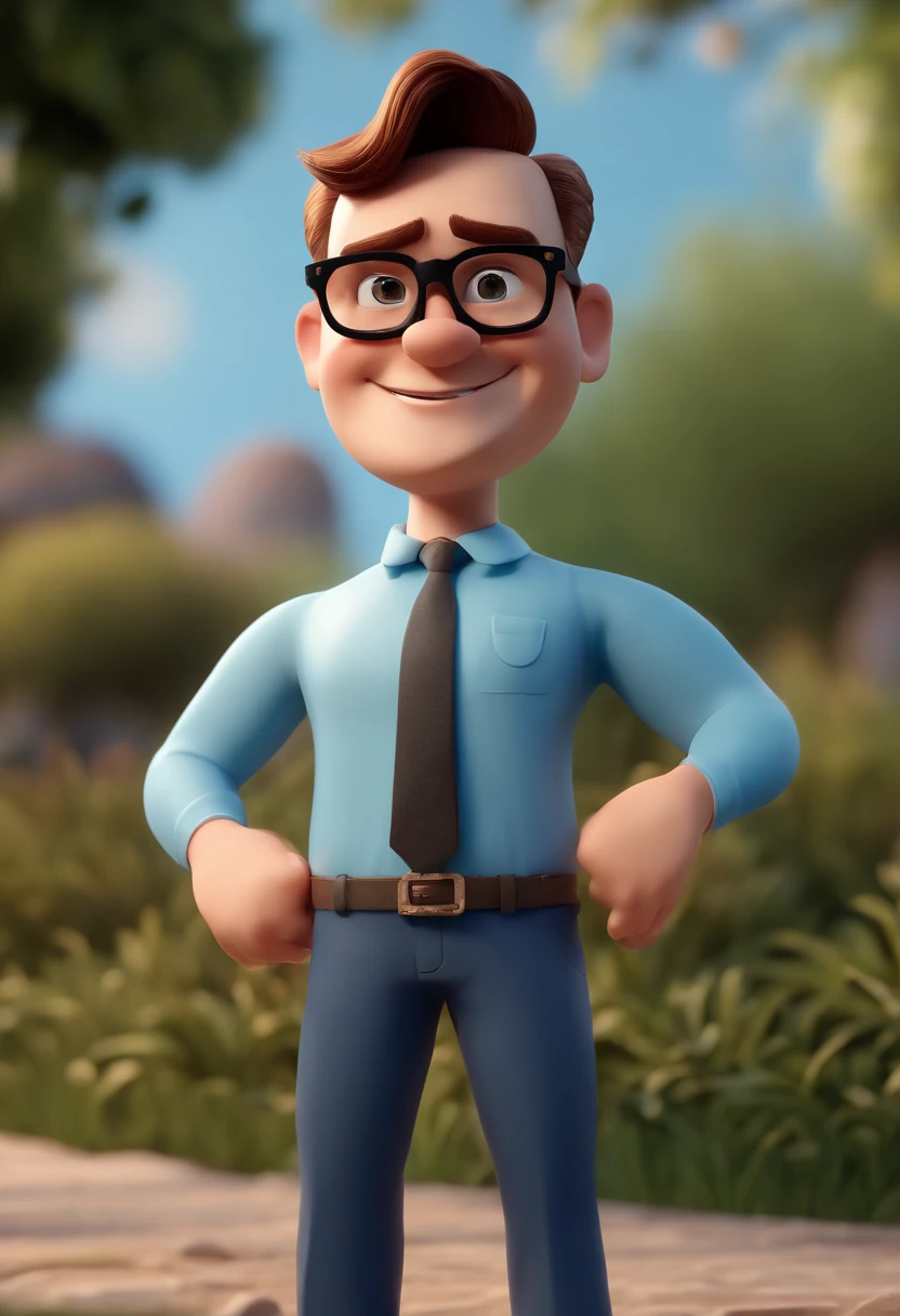 Cartoon character of a man with black glasses and a blue shirt, animation character, Caractere estilizado, animation style rendering, 3D estilizado, Arnold Maya render, 3 d render stylized, toon render keyshot, Personagem 3D, Personagem 3D, 3d rendering stylized, 3 d character render, personagem de desenho animado, Personagem de close up, Pose de personagem,  (Estilo Pixar) (master part:1.2) (Bokeh) (best quality) (pele detalhada) (textura detalhada) (8k) (argila) (Cinematic lighting) (foco nítido