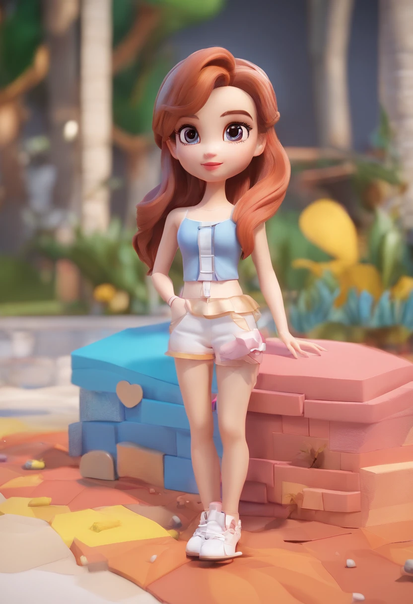 best quality, master part, fotorrealista, extremamente detalhado CG unidade 8k papel de parede, Chibi,1girl, Elsa,sozinho, cheio_corpo, sorrir, Olhando_em_visualizador, ao ar livre,