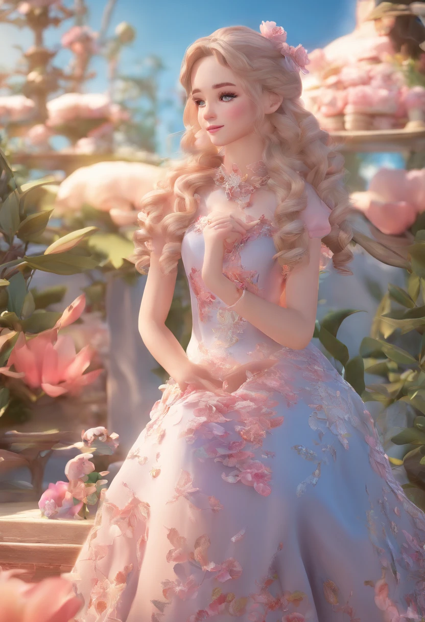 a woman in a white dress sitting on a bed of flowers, intricate fantasy dress, dress in the style of rococo, fantasy long intricate gown, ethereal fairytale, intricate costume design, an intricate dress, elegant baroque, rococo cyberpunk, floral couture, fantasy dress, in a whimsical fairytale forest, intricate gown, intricate victorian dress, style of julia razumova