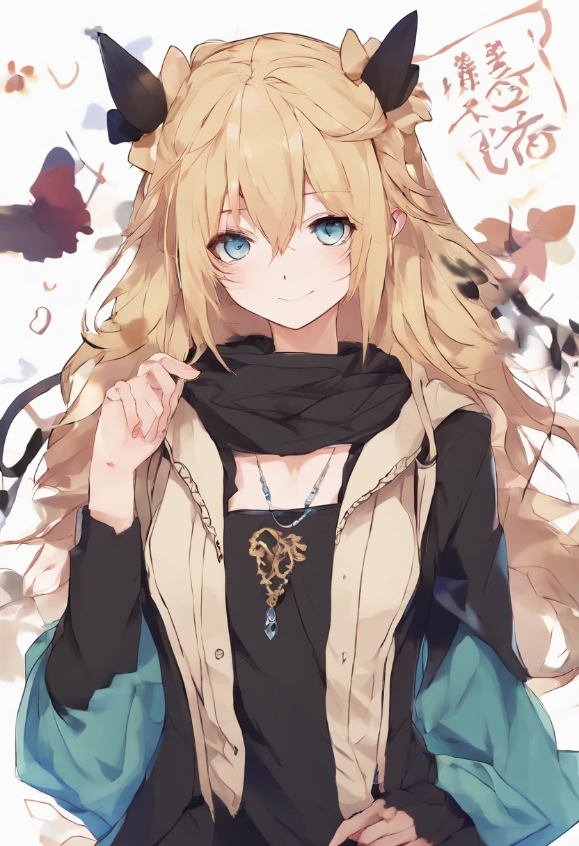 a woman with blonde hair and blue eyes wearing a black shirt, an anime drawing by Ei-Q, pixiv, auto-destructive art, in a black hoodie, anime girl wearing a black dress, emo anime girl, ecchi anime style, misa amane *, in a hoodie, an anime girl, anime girl, unknown artstyle, anime skull portrait woman