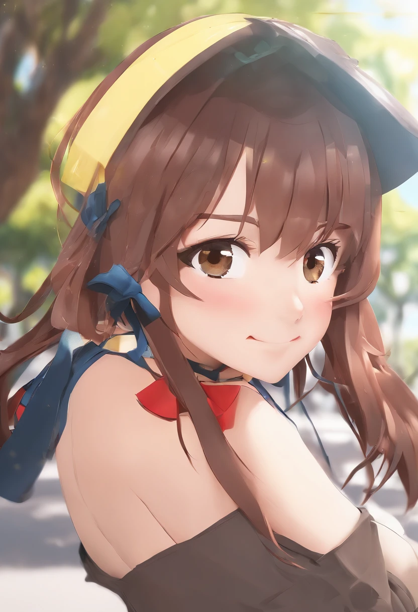 1girl, Ryuujou (Kancolle), sozinho, brown hair, Caudas duplas, olhos castanhos, Visualizador principal, Magatama, boca aberta, aeronave, sorrir, plane, fundo branco, Roupas japonesas, fundo simples, Kariginu, parte superior do corpo, cabelos longos