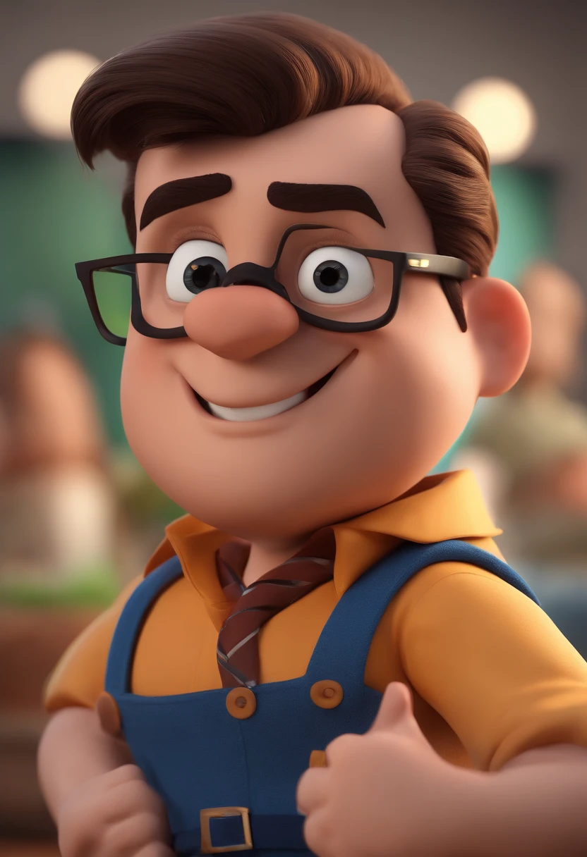 Cartoon character of a man with black glasses and a blue shirt, animation character, Caractere estilizado, animation style rendering, 3D estilizado, Arnold Maya render, 3 d render stylized, toon render keyshot, Personagem 3D, Personagem 3D, 3d rendering stylized, 3 d character render, personagem de desenho animado, Personagem de close up, Pose de personagem,  (Estilo Pixar) (master part:1.2) (Bokeh) (best quality) (pele detalhada) (textura detalhada) (8k) (argila) (Cinematic lighting) (foco nítido