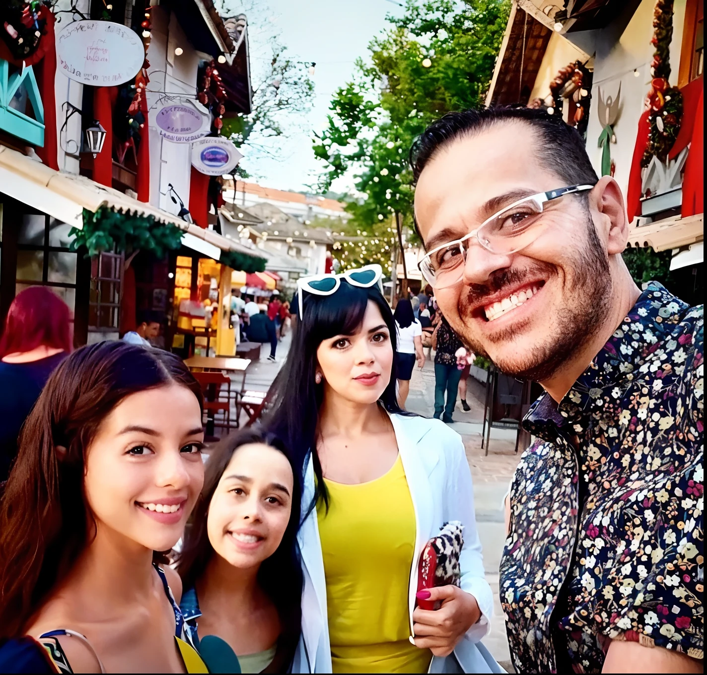 There are three people posing for a photo on a street, Tlaquepaque, Family photo, Directed by: Luis Miranda, Directed by: Nandor Soldier, foto de rua, Directed by: Alejandro Obregon, Directed by: Gabriel Ba, by Amelia Peláez, foto de perfil, Directed by: David Ruby, Directed by: Ignacio Zuloaga, by Gina Pellón