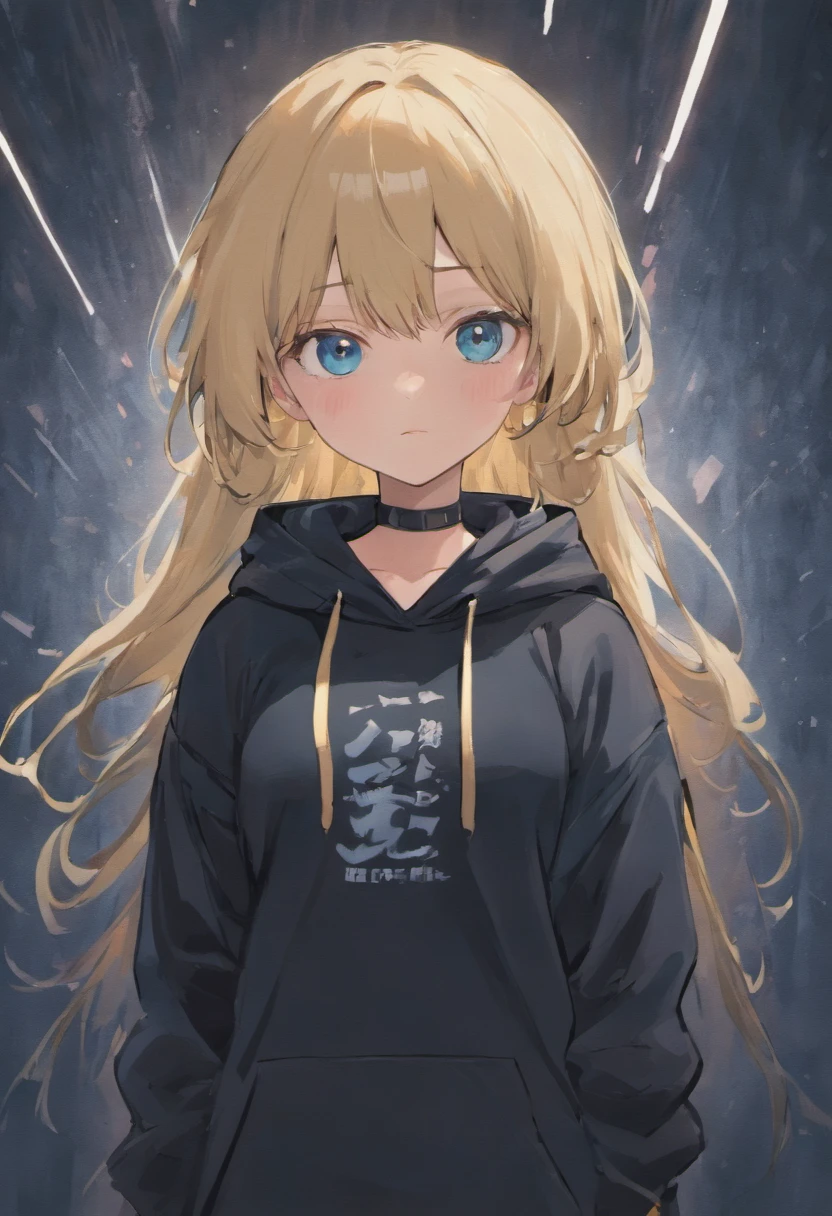 a woman with blonde hair and blue eyes wearing a black shirt, an anime drawing by Ei-Q, pixiv, auto-destructive art, in a black hoodie, anime girl wearing a black dress, emo anime girl, ecchi anime style, misa amane *, in a hoodie, an anime girl, anime girl, unknown artstyle, anime skull portrait woman