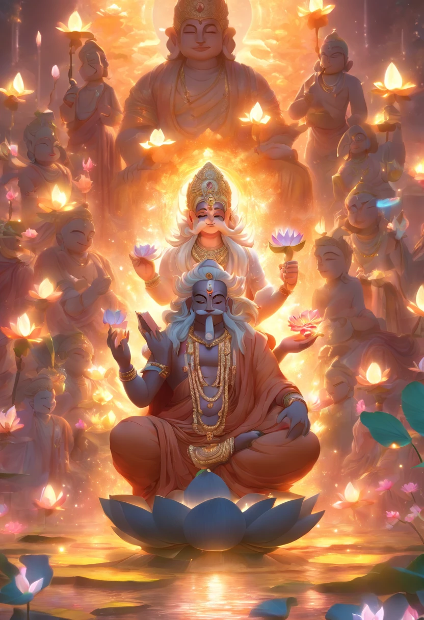 (((Hindu God))) best quality, ultra-high resolution, 4K detailed CG, masterpiece, Brahma with books in hand, old man, old man, Indian, white beard, Hindu mythology, sitting on lotus flower, ((sitting on flower lotus) ) Hindu, aesthetic, beautiful, screen-centered image, person holding books in hand and in the air around him