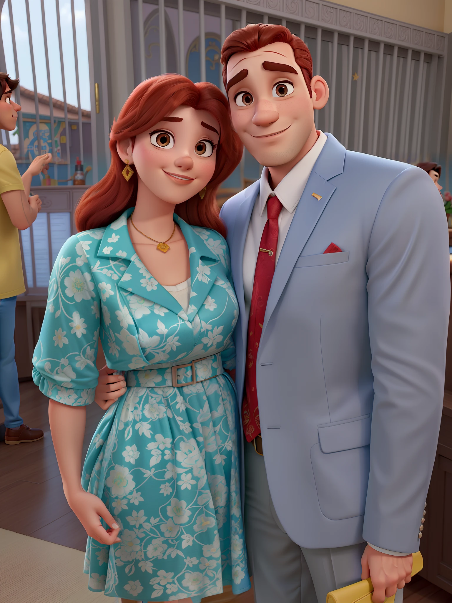 Araffe and a woman in a blue dress and a man in a blue suit - SeaArt AI