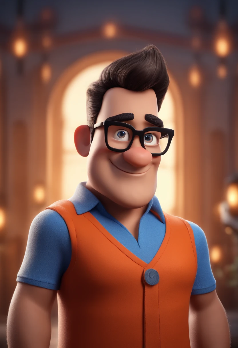 Cartoon character of a man with black glasses and a blue shirt, animation character, Caractere estilizado, animation style rendering, 3D estilizado, Arnold Maya render, 3 d render stylized, toon render keyshot, Personagem 3D, Personagem 3D, 3d rendering stylized, 3 d character render, personagem de desenho animado, Personagem de close up, Pose de personagem, (Estilo Pixar) (master part:1.2) (Bokeh) (best quality) (pele detalhada) (textura detalhada) (8k) (argila) (Cinematic lighting) (foco nítido