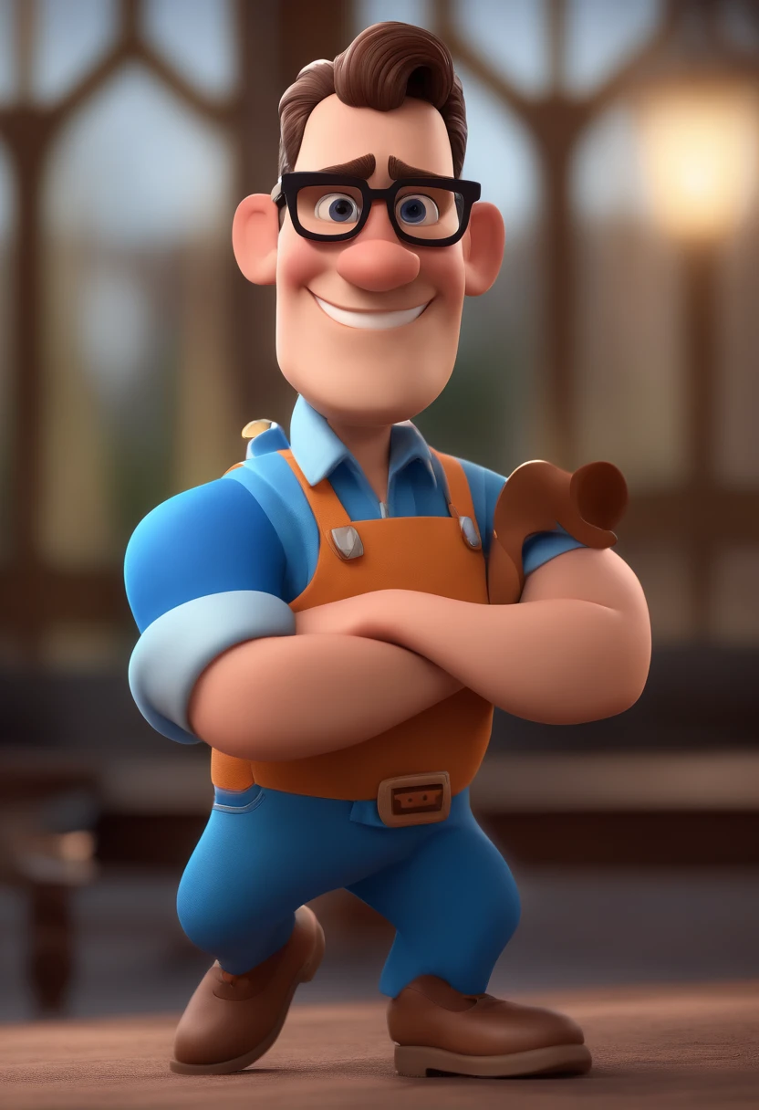 Cartoon character of a man with black glasses and a blue shirt, animation character, Caractere estilizado, animation style rendering, 3D estilizado, Arnold Maya render, 3 d render stylized, toon render keyshot, Personagem 3D, Personagem 3D, 3d rendering stylized, 3 d character render, personagem de desenho animado, Personagem de close up, Pose de personagem, (Estilo Pixar) (master part:1.2) (Bokeh) (best quality) (pele detalhada) (textura detalhada) (8k) (argila) (Cinematic lighting) (foco nítido