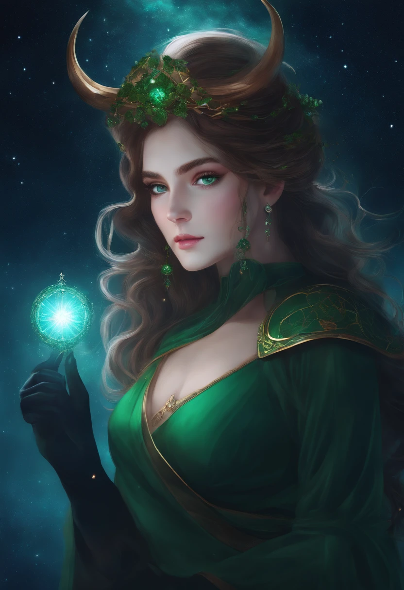 garota cabelo castanho, olhos verdes, Staff in hand, Taurus Constellation In Anime