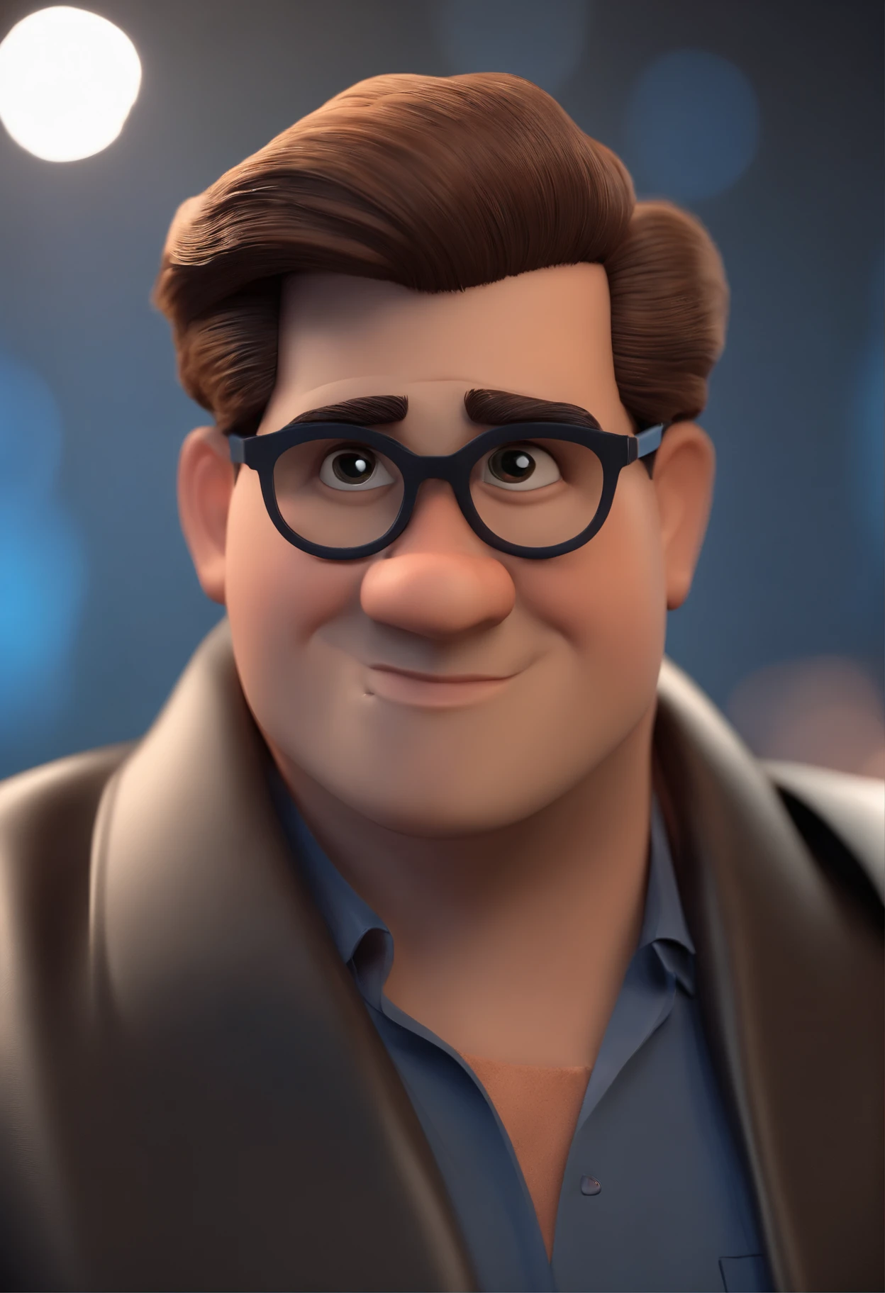 Cartoon character of a man wearing black glasses and a blue shirt, um personagem animado, Caractere estilizado, animation style rendering, 3D estilizado, Arnold Maya render, 3 d render stylized, toon render keyshot, Personagem 3D, Personagem 3D, 3d rendering stylized, 3 d character render, personagem de desenho animado, Personagem de close up, Pose de personagem, (Estilo Pixar) (master part:1.2) (Bokeh) (best quality) (pele detalhada) (textura detalhada) (8k) (argila) (Cinematic lighting) (foco nítido,Senta e vaza a parte superior do corpo
