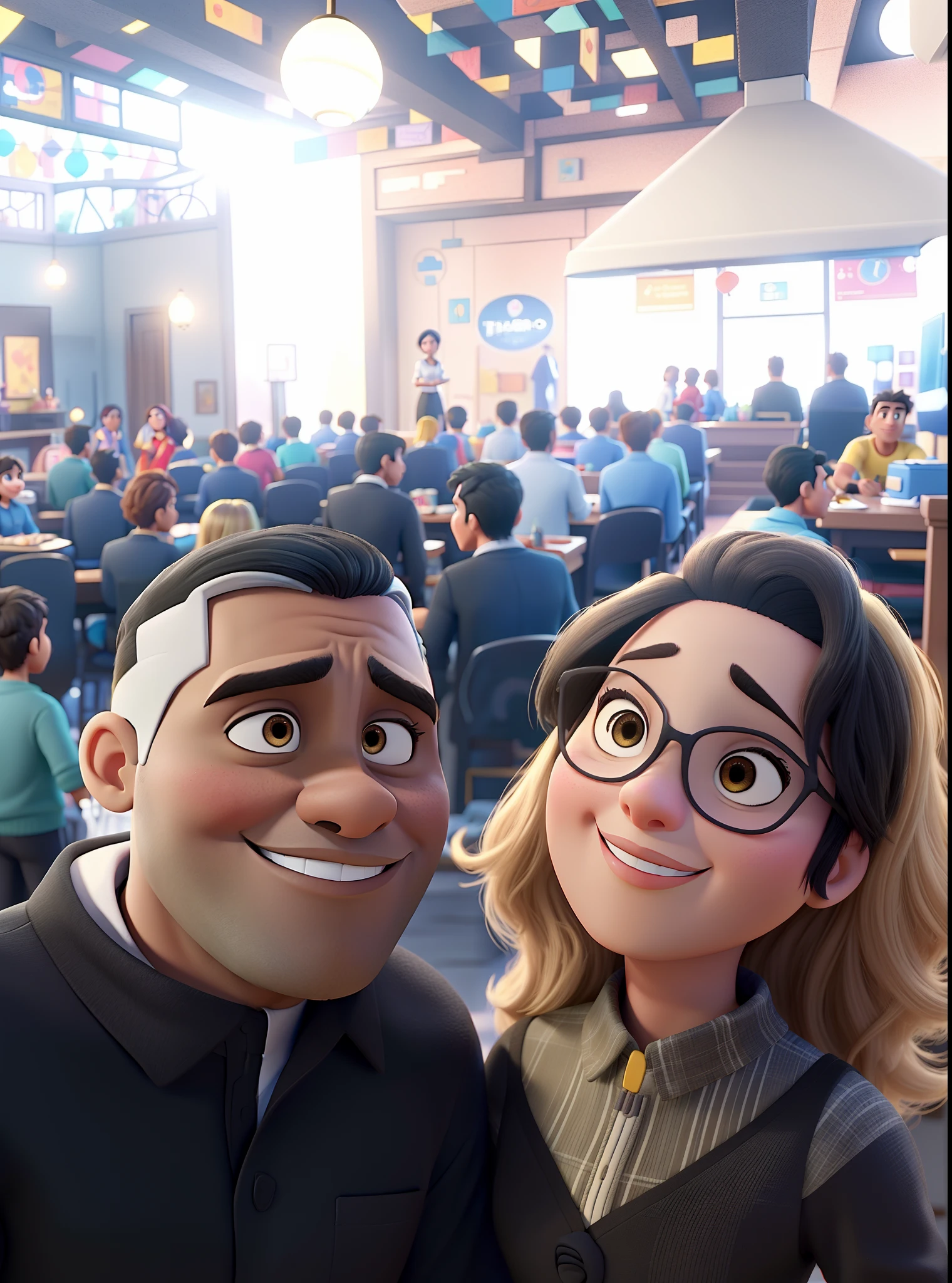 Casal (homem negro e mulher branca) no estilo Disney Pixar, alta qualidade, melhor qualidade.
