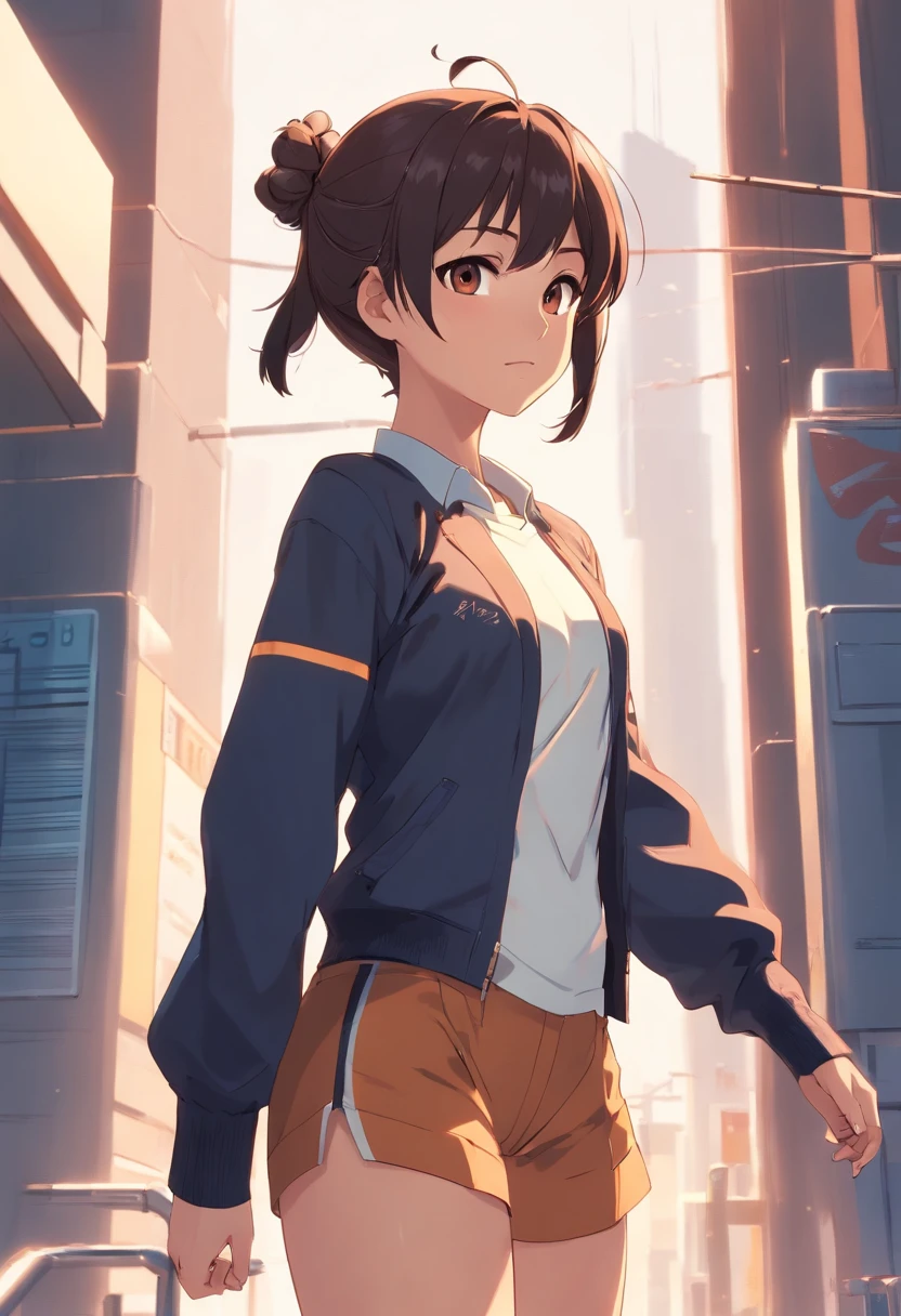 a lithe and agile young woman, graced with light-brown eyes and standing at a height of 5'6". Her physique boasts a lean and athletic build that mirrors her dedication to heroics. Black hair, typically kept in a tidy bun. Two ant antenna-like protrusions on her head. black superhero suit with white stripes that makes her resemble a black ant.