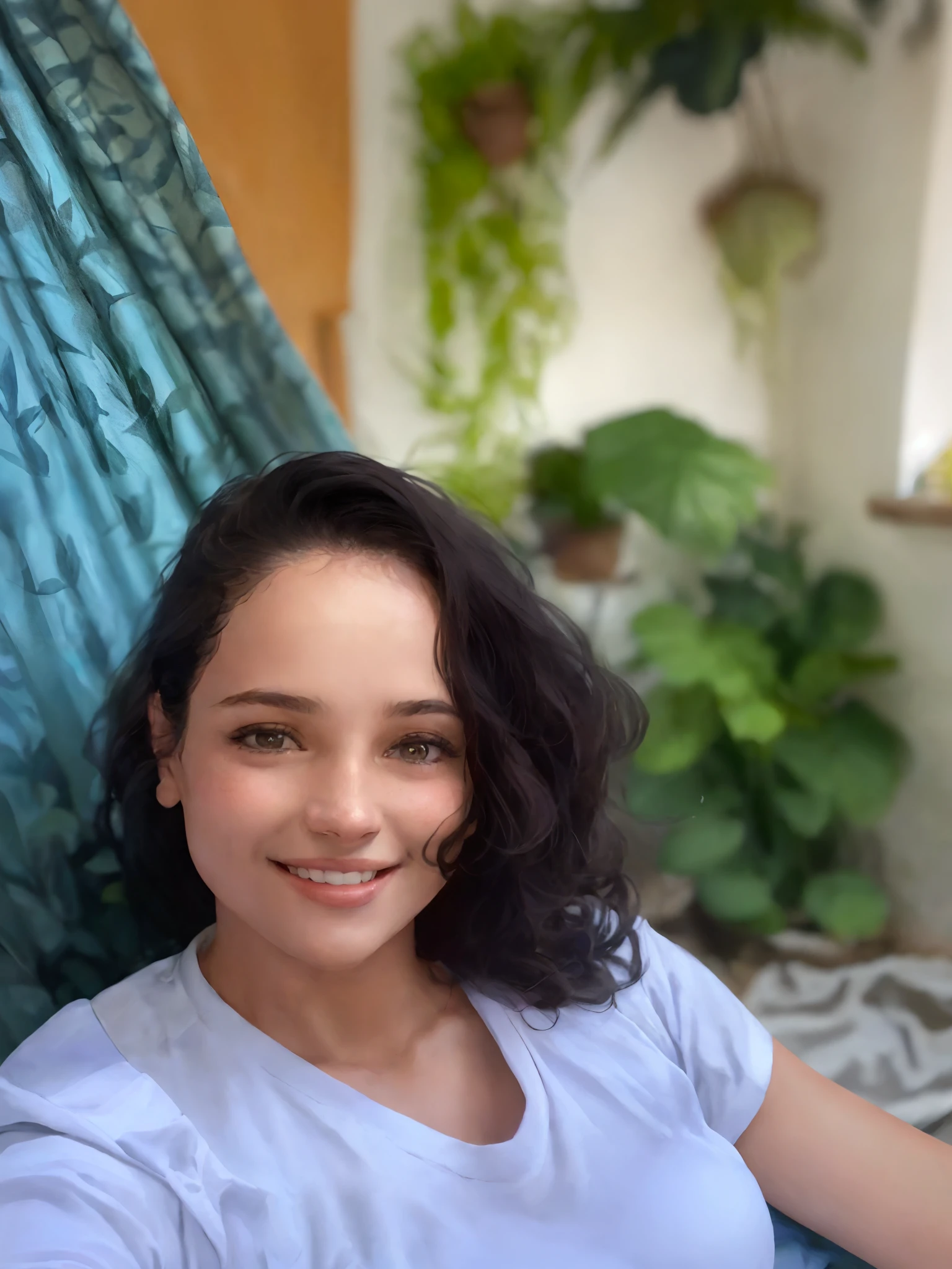 mulher sorridente sentada em uma rede com uma planta ao fundo, Malika Favre, imagem de perfil, Directed by: Nandor Soldier, Alanis Guillen, by Amelia Peláez, fernanda suarez, Mulher de 30 anos, 3 0 anos de idade mulher, Justina Blakeney, imagem do avatar, selfie de uma jovem mulher