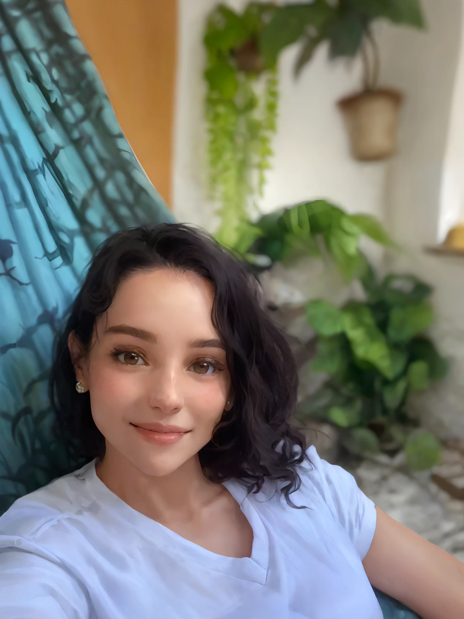 mulher sorridente sentada em uma rede com uma planta ao fundo, Malika Favre, imagem de perfil, Directed by: Nandor Soldier, Alanis Guillen, by Amelia Peláez, fernanda suarez, Mulher de 30 anos, 3 0 anos de idade mulher, Justina Blakeney, imagem do avatar, selfie de uma jovem mulher