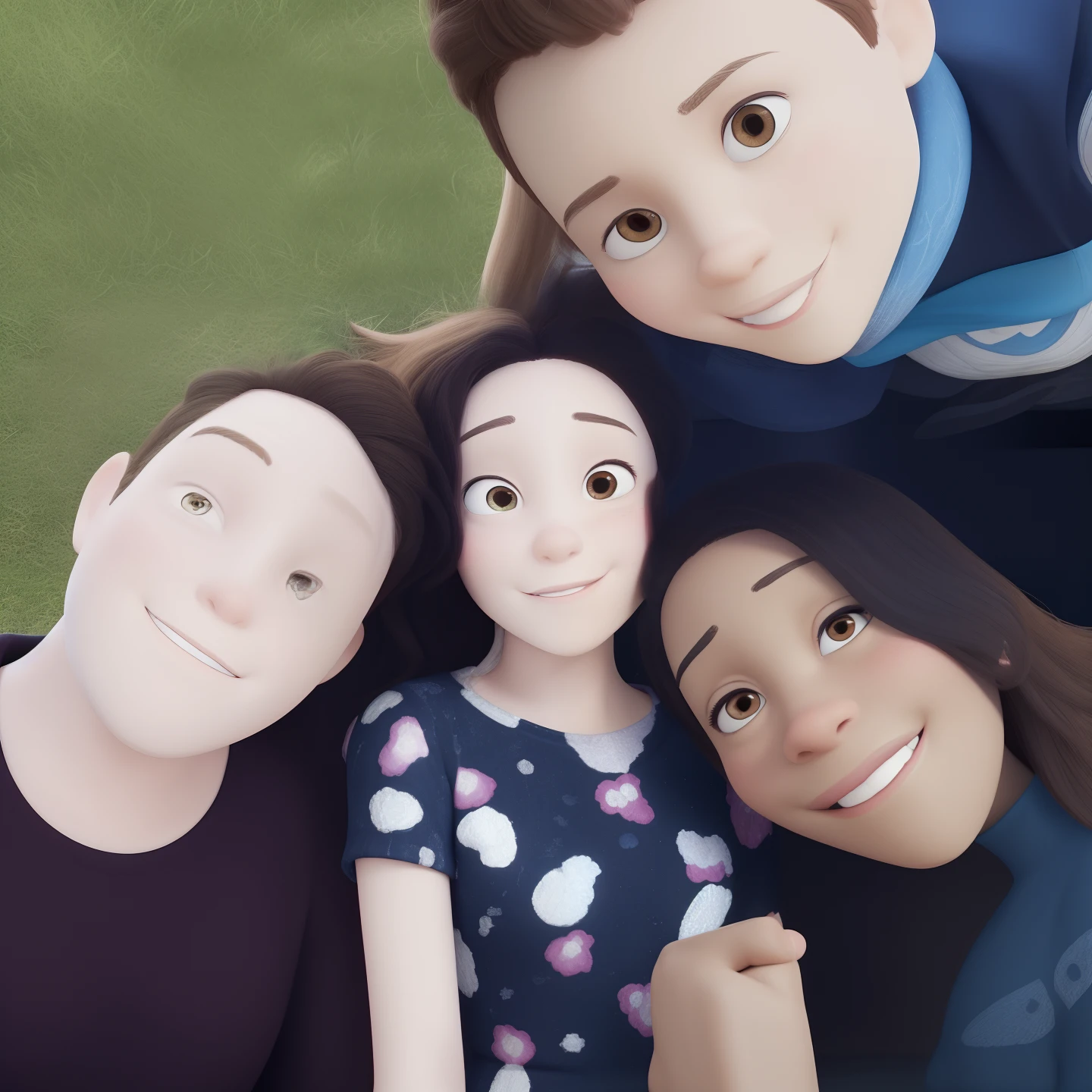 Obra-prima ao estilo Disney/Pixar. Pai do lado branco, 1 filha no meio branca, 1 black mother next door and 1 light brown son