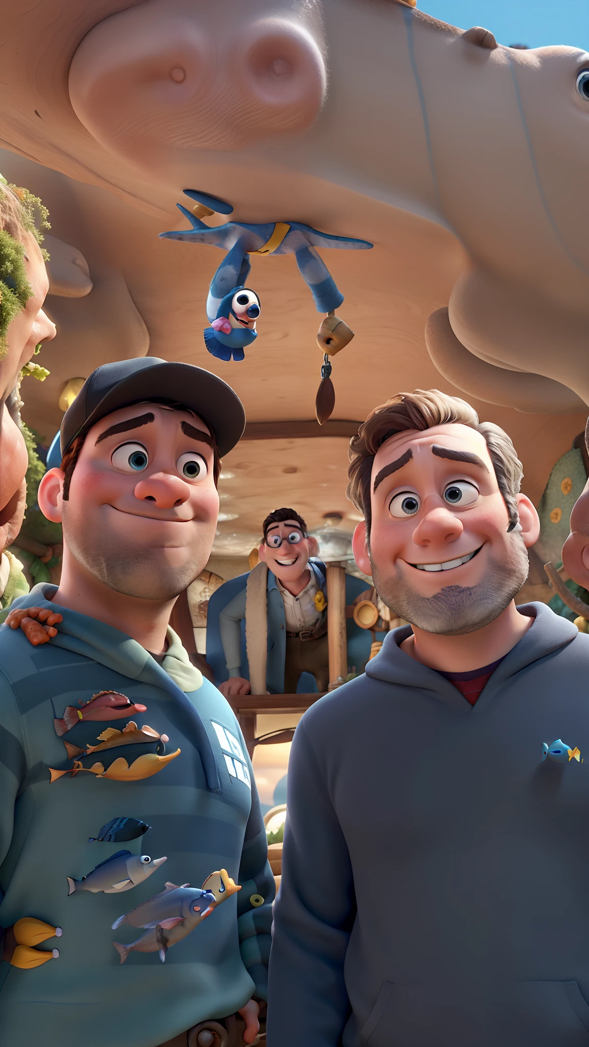Create a PIXAR movie-like poster with the EUCEAN title where these characters are at the bottom of the sea