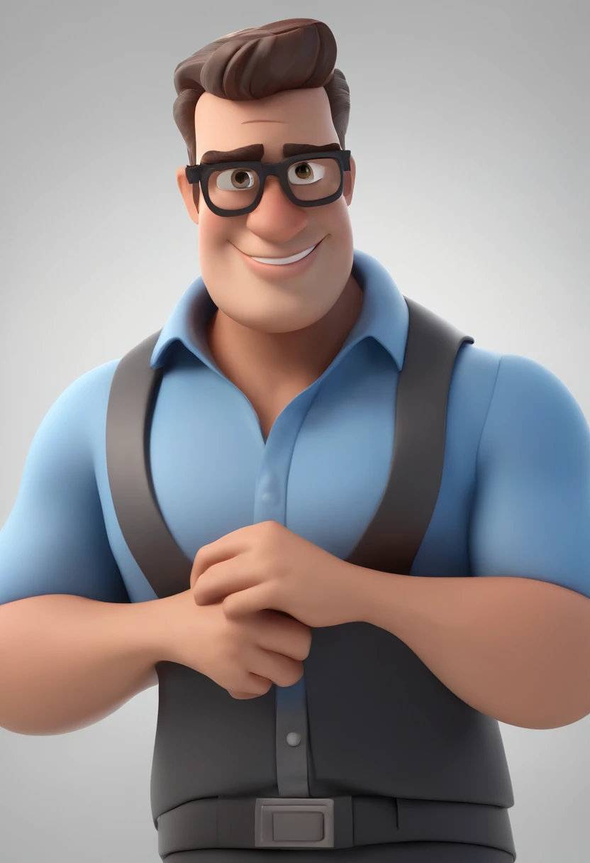 Cartoon character of a man wearing black glasses and a blue shirt, um personagem animado, Caractere estilizado, animation style rendering, 3D estilizado, Arnold Maya render, 3 d render stylized, toon render keyshot, Personagem 3D, Personagem 3D, 3d rendering stylized, 3 d character render, personagem de desenho animado, Personagem de close up, Pose de personagem, (Estilo Pixar) (master part:1.2) (Bokeh) (best quality) (pele detalhada) (textura detalhada) (8k) (argila) (Cinematic lighting) (foco nítido,Senta e vaza a parte superior do corpo